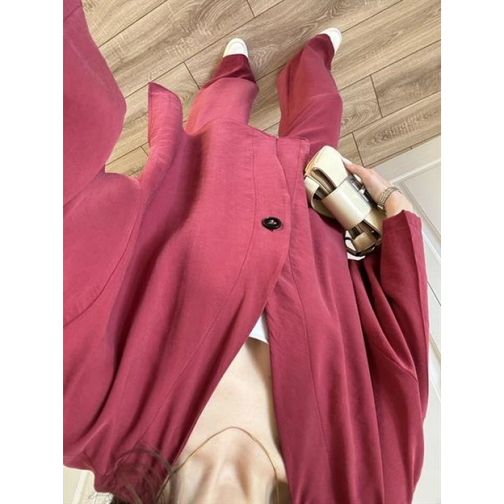 Safir Tek Düğmeli Tensel Oversize Bordo Takım