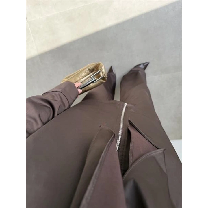 Şal Detaylı Kahve Saten Dokulu Takım