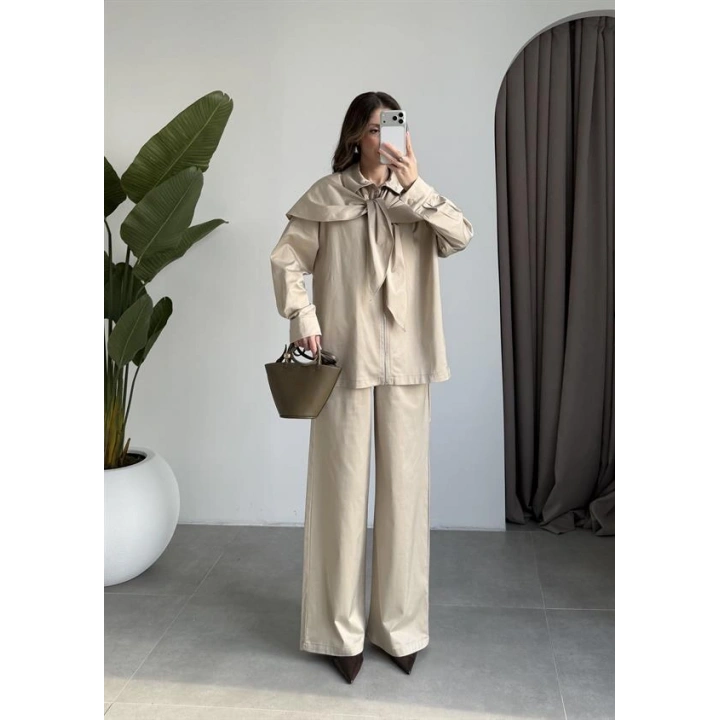 Şal Detaylı Taş Saten Dokulu Takım