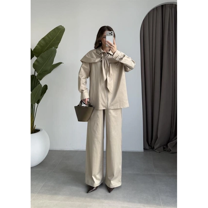 Şal Detaylı Taş Saten Dokulu Takım