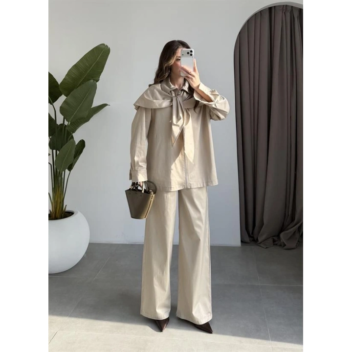 Şal Detaylı Taş Saten Dokulu Takım