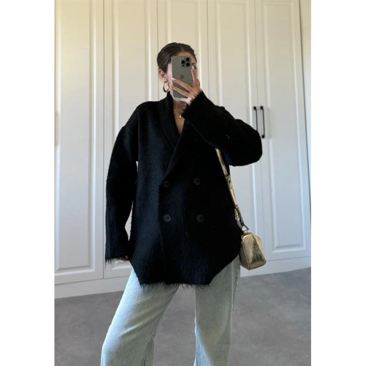 Şal Yaka Sakallı Premium Siyah Hırka