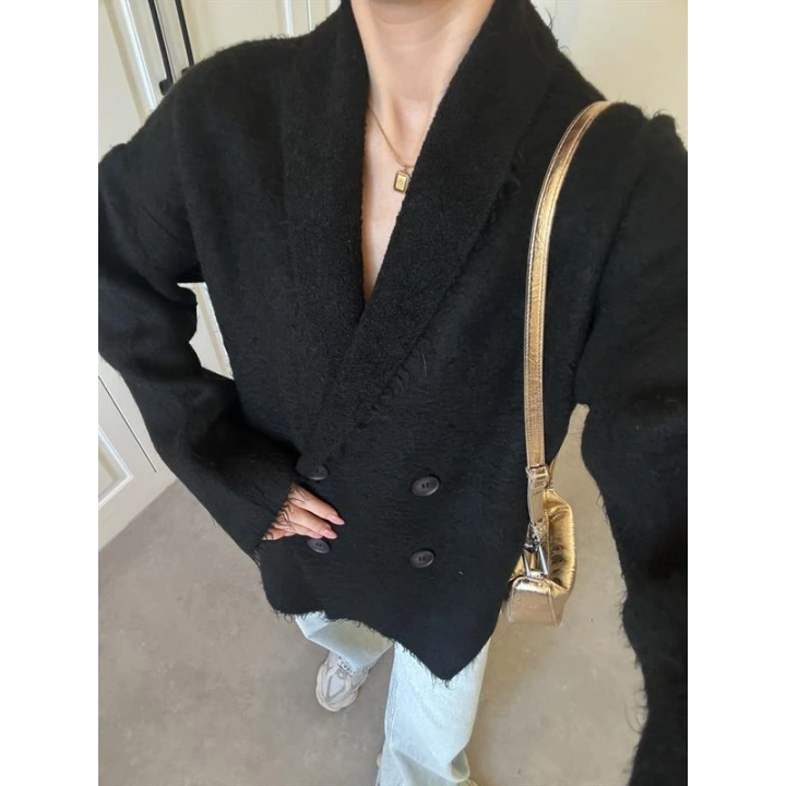 Şal Yaka Sakallı Premium Siyah Hırka