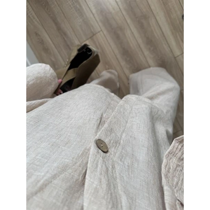 Sandro Tek Düğmeli Keten Palazzo Bej Takım