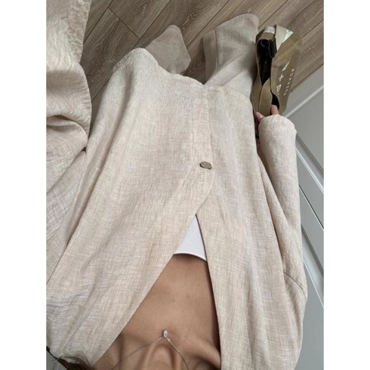 Sandro Tek Düğmeli Keten Palazzo Bej Takım