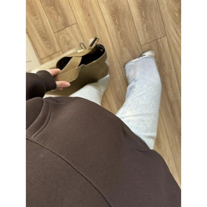 Şardonlu Oversize Kahve Sweatshirt