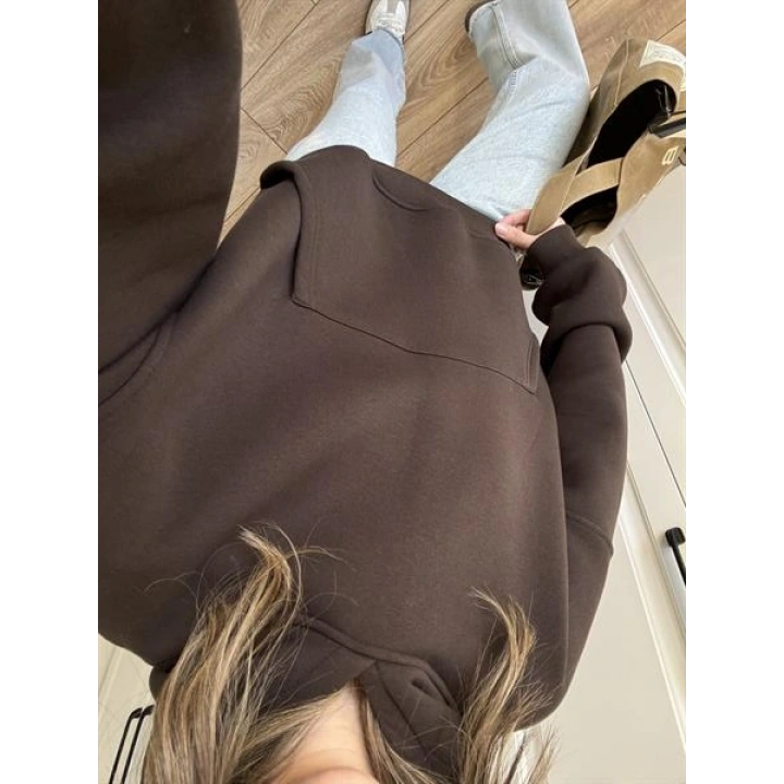 Şardonlu Oversize Kahve Sweatshirt