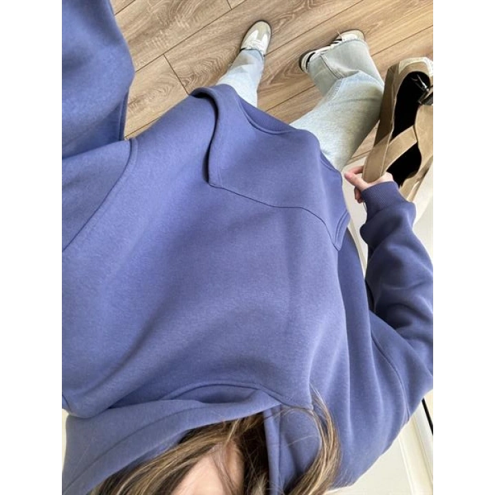 Şardonlu Oversize Mavi Sweatshirt
