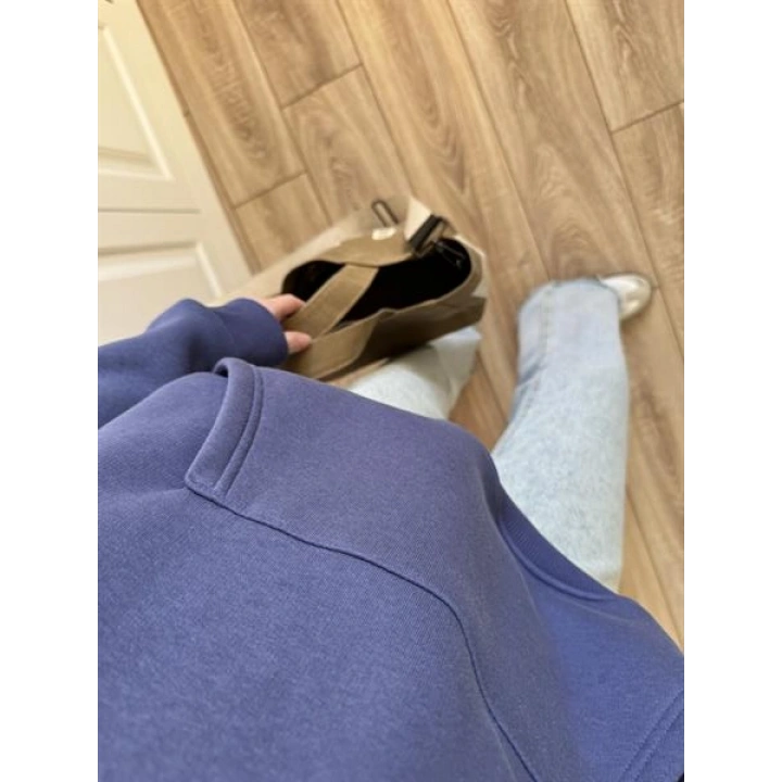 Şardonlu Oversize Mavi Sweatshirt