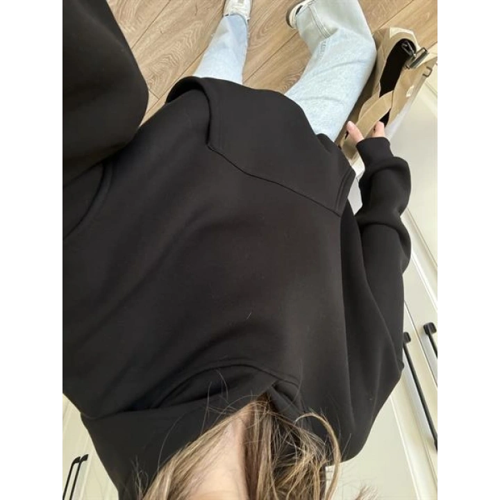 Şardonlu Oversize Siyah Sweatshirt