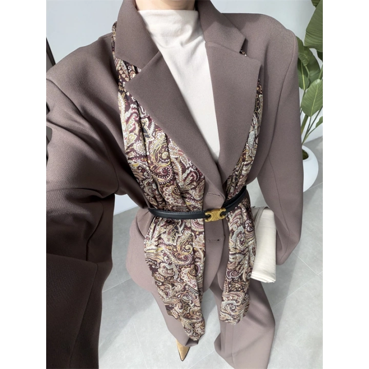 Saten Astarlı Şallı Kahve Ceket Takım