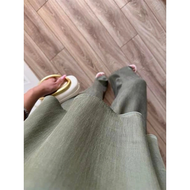 Saten Pamuklu Askılı Haki Bluz Takım