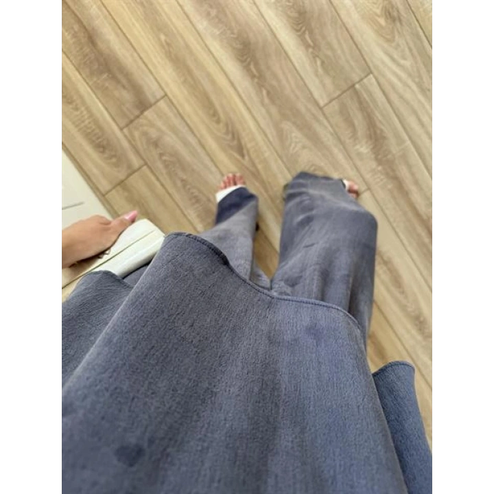 Saten Pamuklu Askılı İndigo Bluz Takım