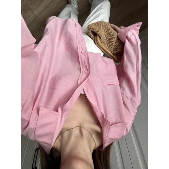 Şeker Pembesi Oversize Tensel Gömlek