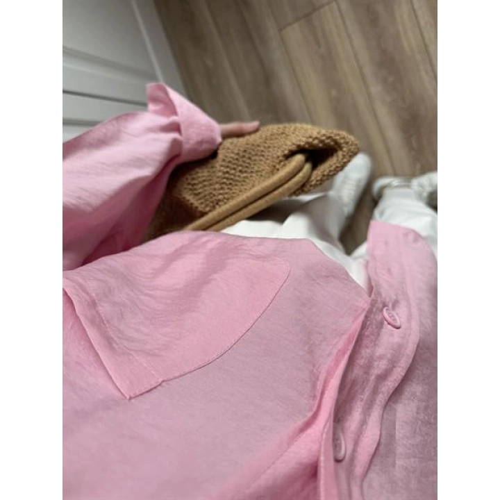 Şeker Pembesi Oversize Tensel Gömlek