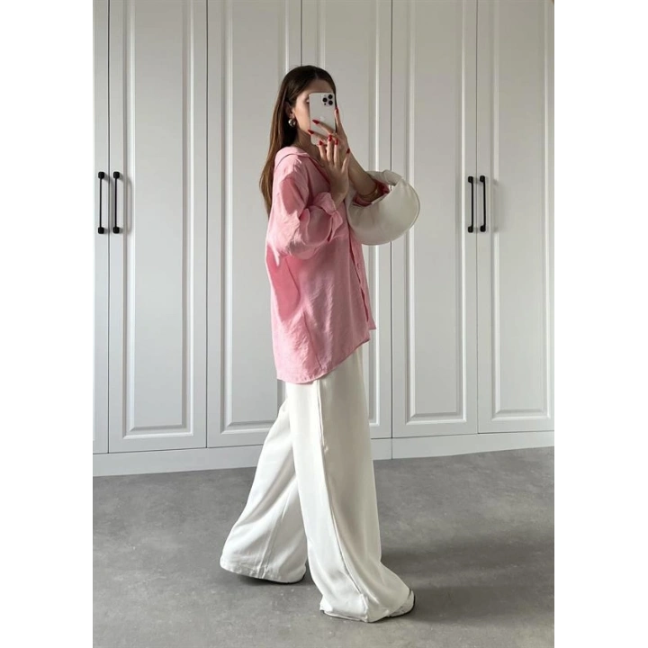 Şeker Pembesi Oversize Tensel Gömlek