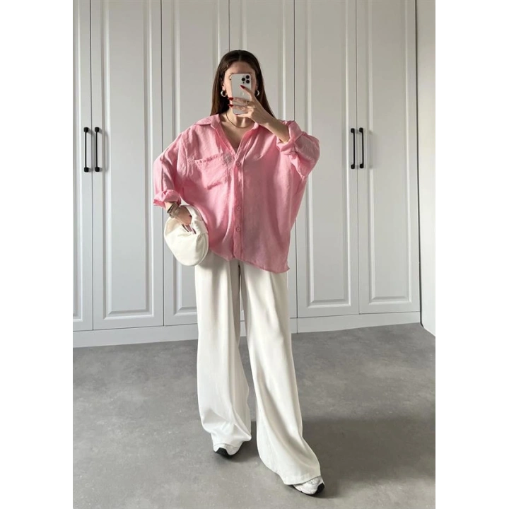 Şeker Pembesi Oversize Tensel Gömlek