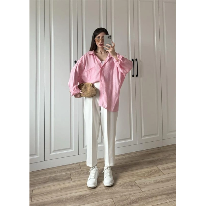 Şeker Pembesi Oversize Tensel Gömlek