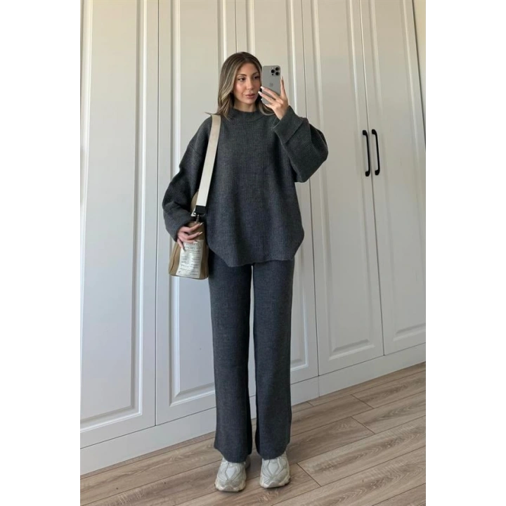 Sık Dokuma Tok Antrasit Triko Takım