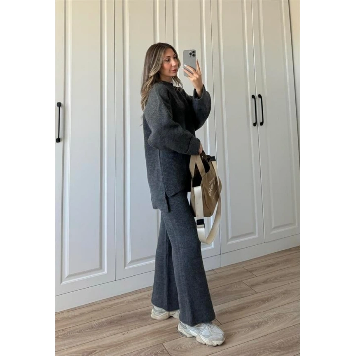 Sık Dokuma Tok Antrasit Triko Takım