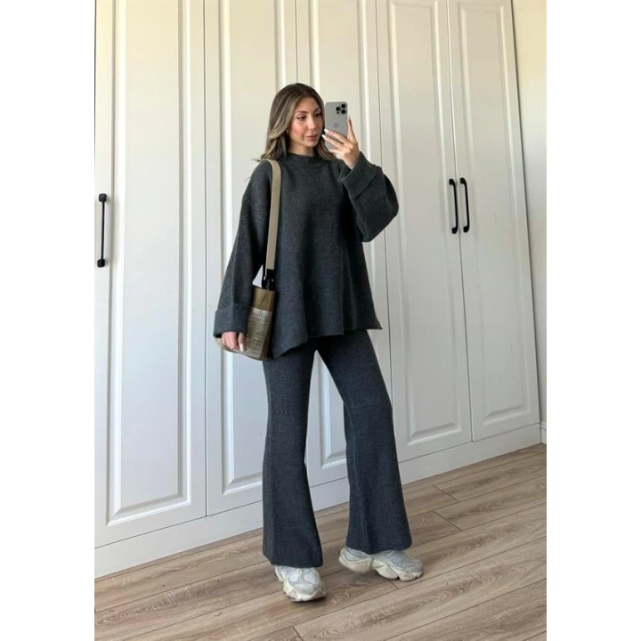 Sık Dokuma Tok Antrasit Triko Takım