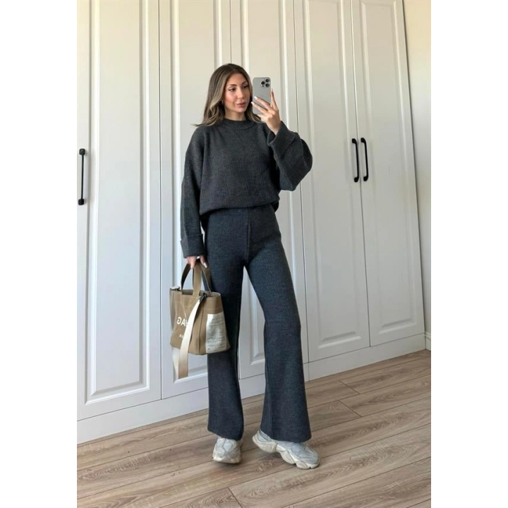 Sık Dokuma Tok Antrasit Triko Takım