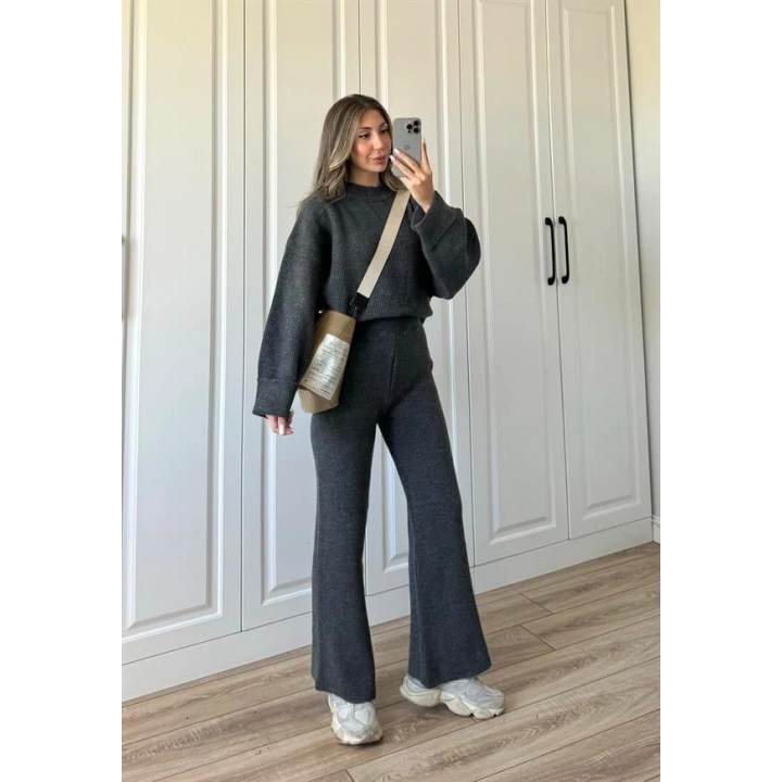 Sık Dokuma Tok Antrasit Triko Takım