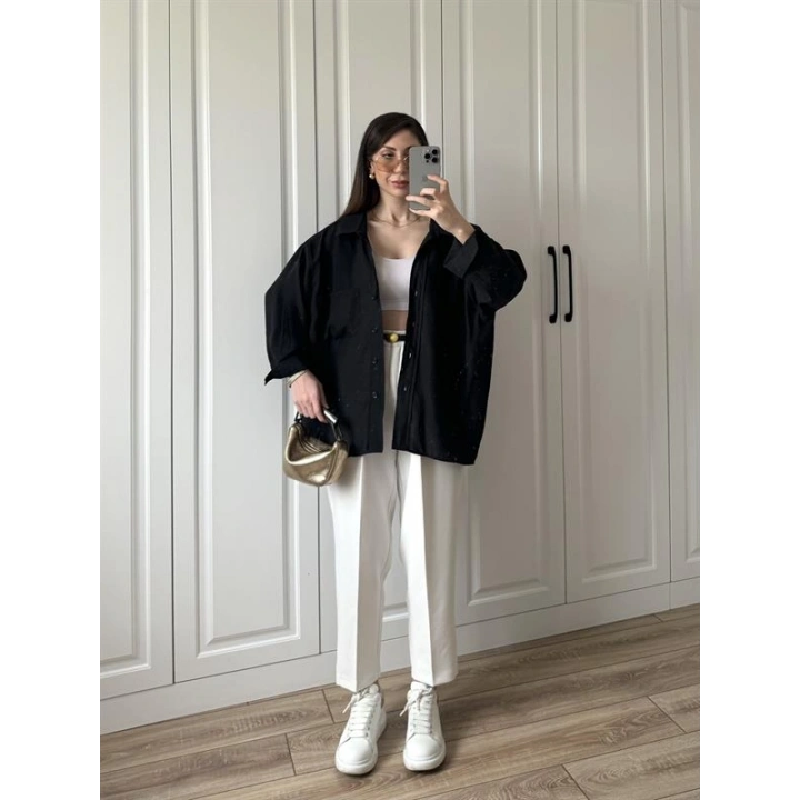 Siyah Oversize Tensel Gömlek