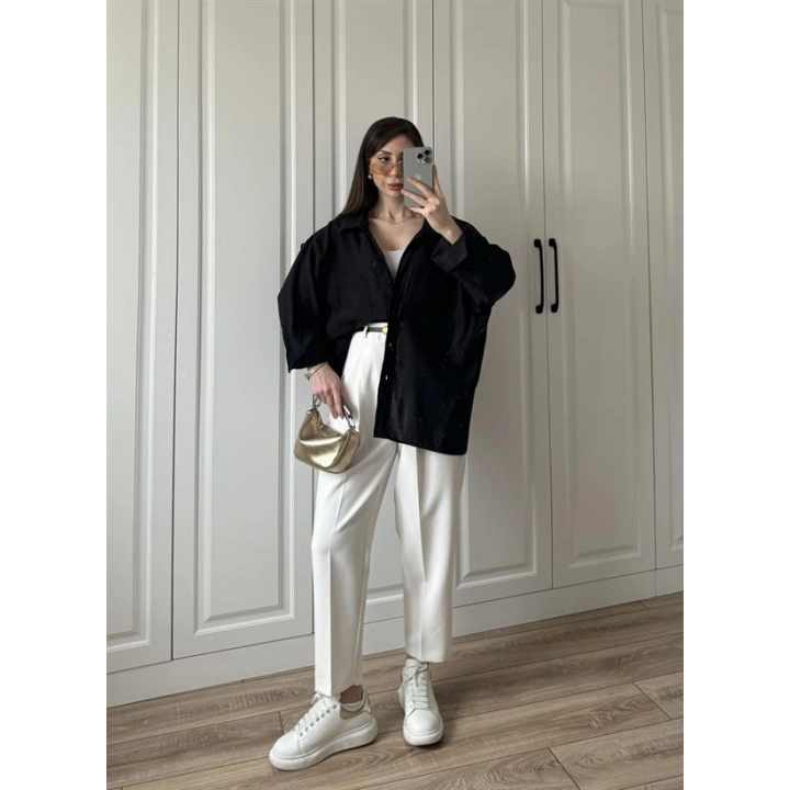 Siyah Oversize Tensel Gömlek