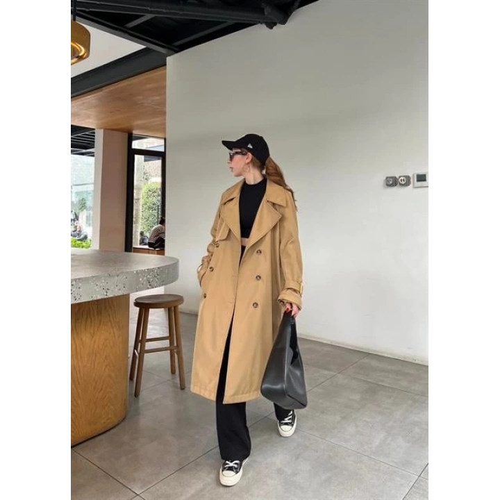 Stradi Model Camel Astarlı Uzun Trençkot