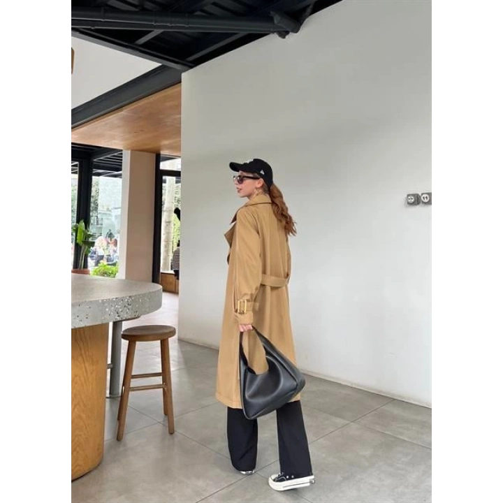 Stradi Model Camel Astarlı Uzun Trençkot