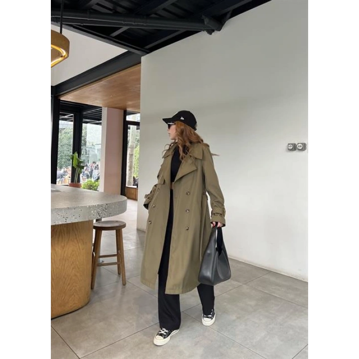 Stradi Model Haki Astarlı Uzun Trençkot