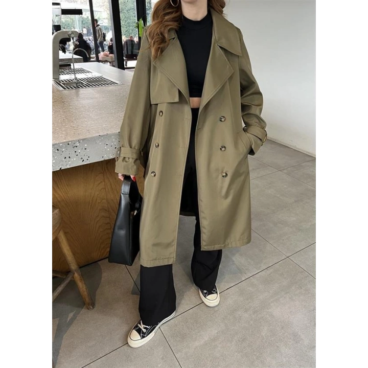 Stradi Model Haki Astarlı Uzun Trençkot