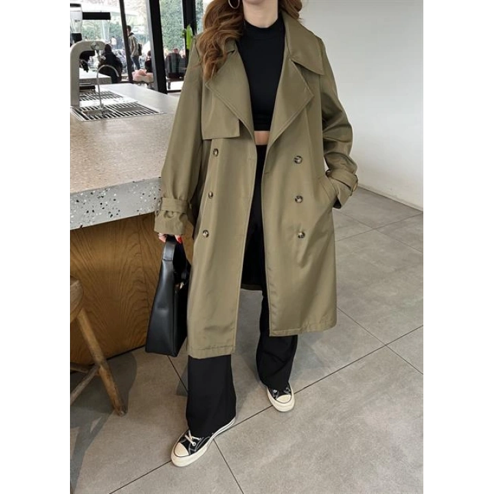 Stradi Model Haki Astarlı Uzun Trençkot