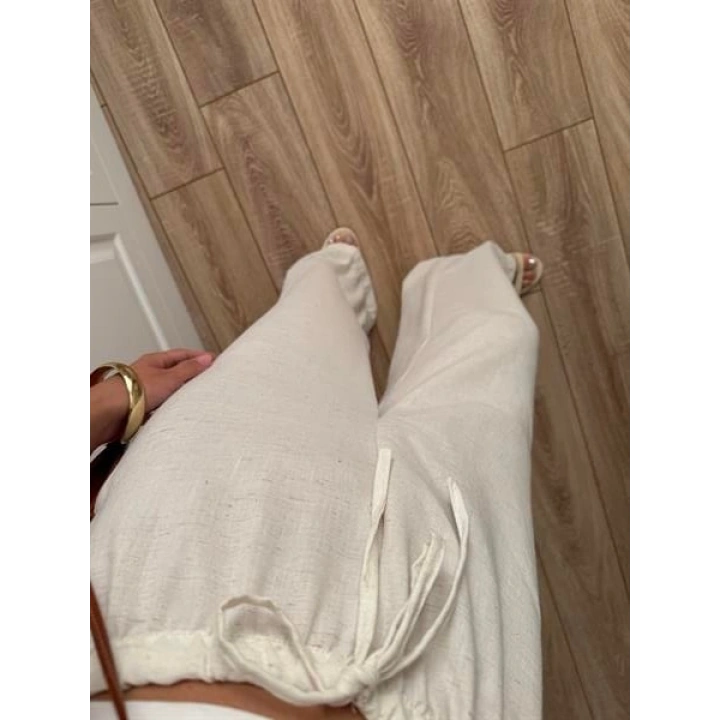 Stradi Model Keten Beyaz Palazzo Pantolon