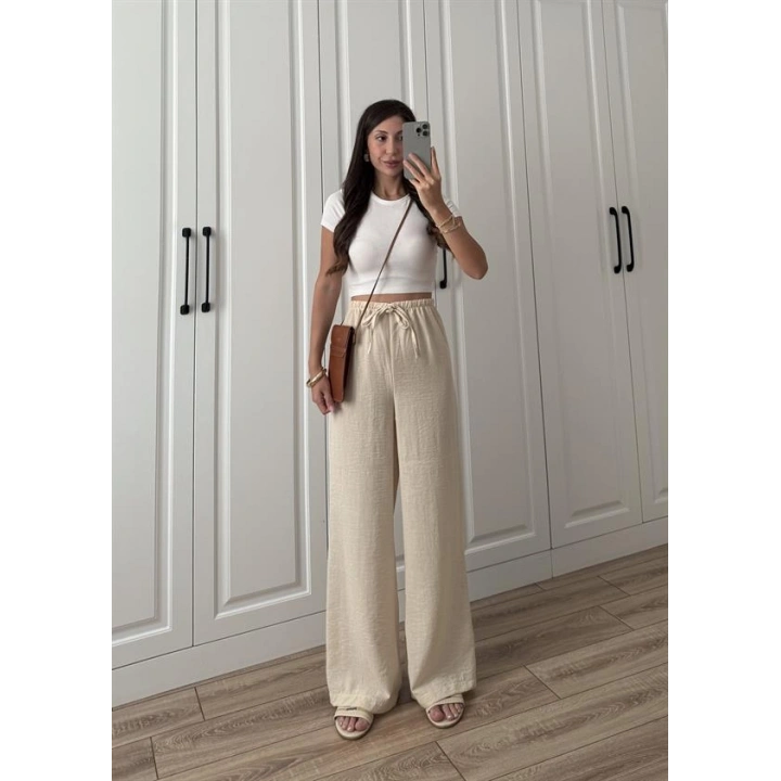 Stradi Model Keten Taş Palazzo Pantolon