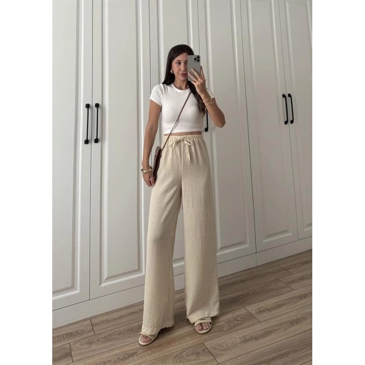 Stradi Model Keten Taş Palazzo Pantolon