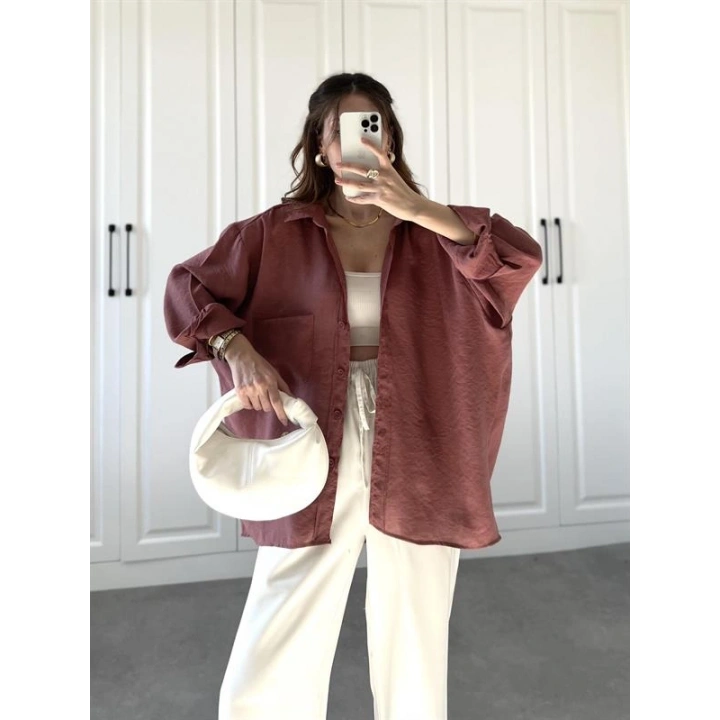 Tarçın Oversize Tensel Gömlek
