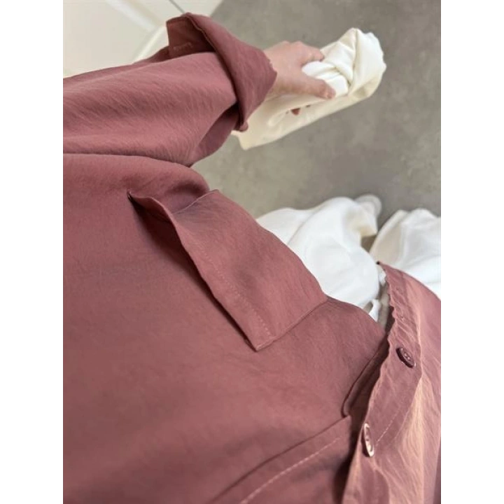 Tarçın Oversize Tensel Gömlek