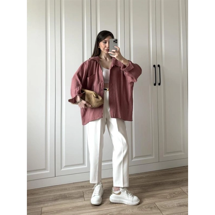 Tarçın Oversize Tensel Gömlek