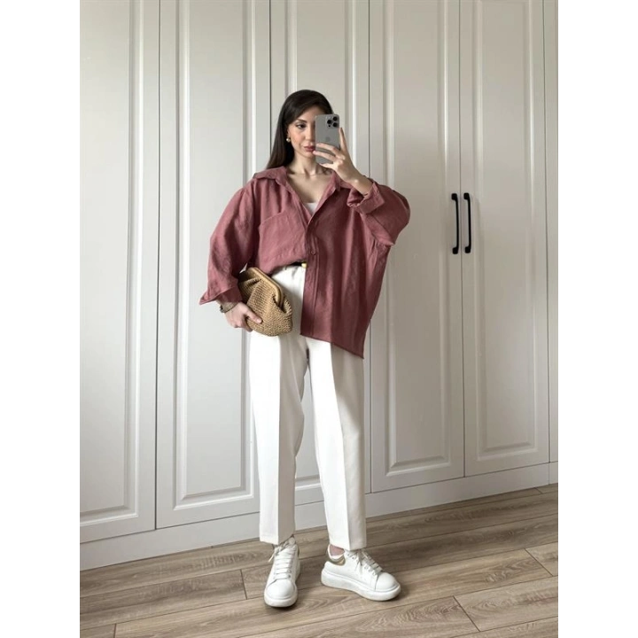 Tarçın Oversize Tensel Gömlek