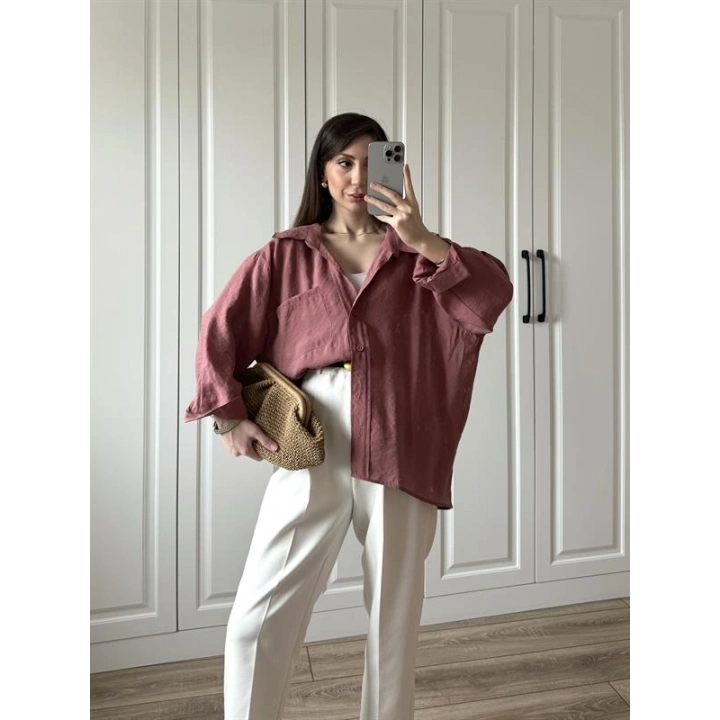 Tarçın Oversize Tensel Gömlek