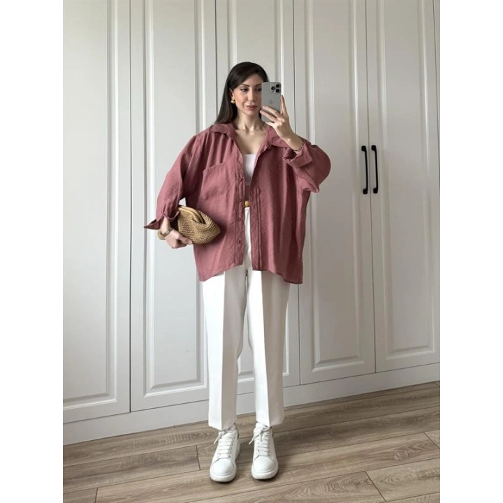 Tarçın Oversize Tensel Gömlek