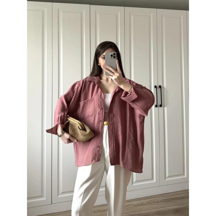 Tarçın Oversize Tensel Gömlek