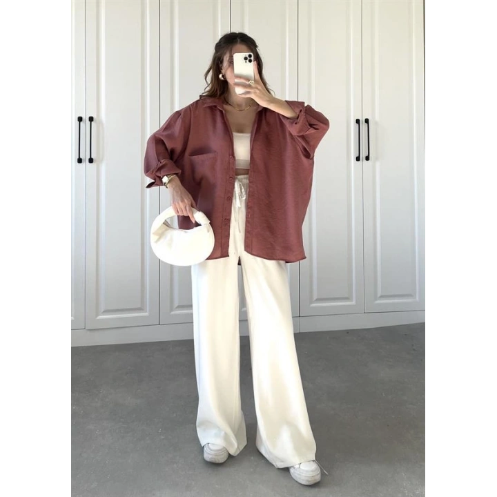 Tarçın Oversize Tensel Gömlek