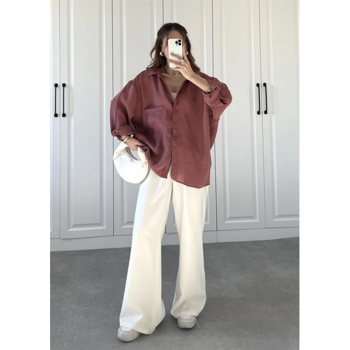 Tarçın Oversize Tensel Gömlek
