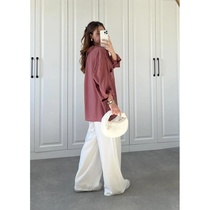 Tarçın Oversize Tensel Gömlek