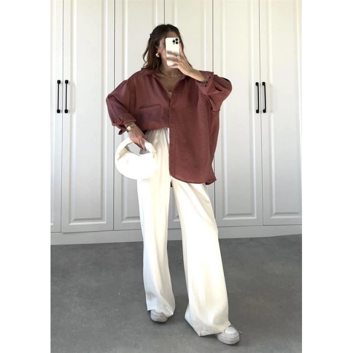 Tarçın Oversize Tensel Gömlek