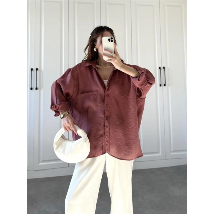 Tarçın Oversize Tensel Gömlek