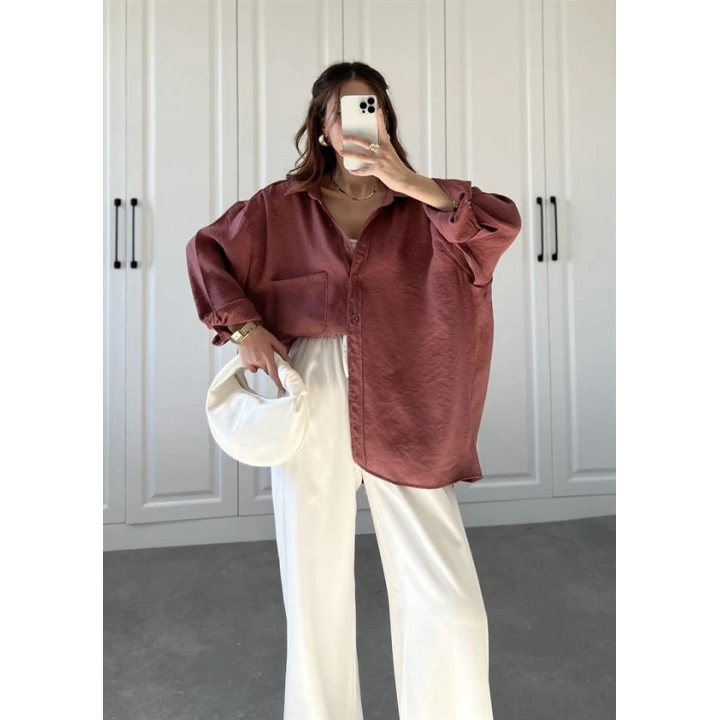 Tarçın Oversize Tensel Gömlek